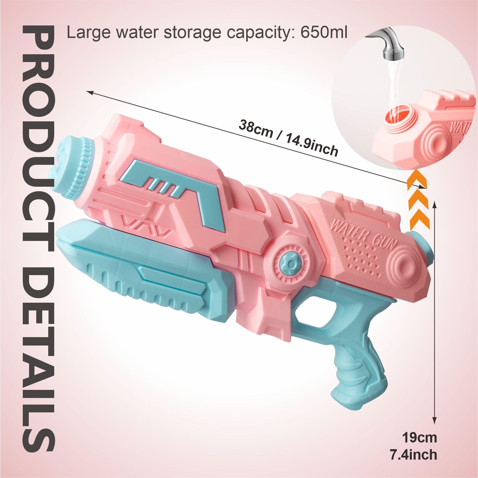 Różowy pistolet na wodę 650 cm3 Duży pistolet na wodę dla dzieci Dorośli 26-33 stóp Super Soaker Water Blaster Shooter, letnia plaża Basen Walka z wodą Squirter Zabawki dla dziewczynek