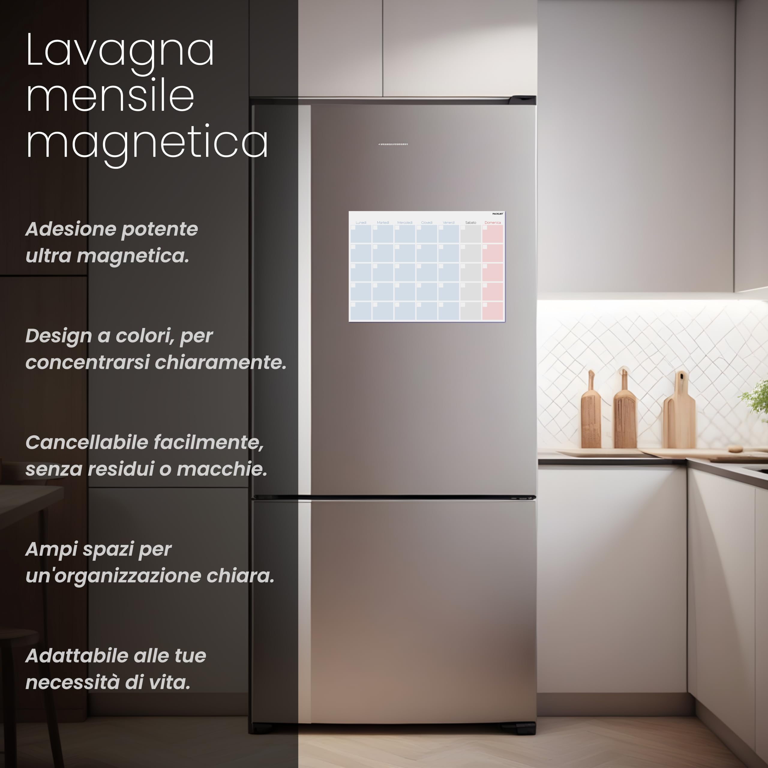 Pianificatore Mensile Magnetico Lavagna Magnetica Calendario Frigo - Set 4 Pezzi, Cancellabile, In Italiano To-do List Organizzazione - Foto 6