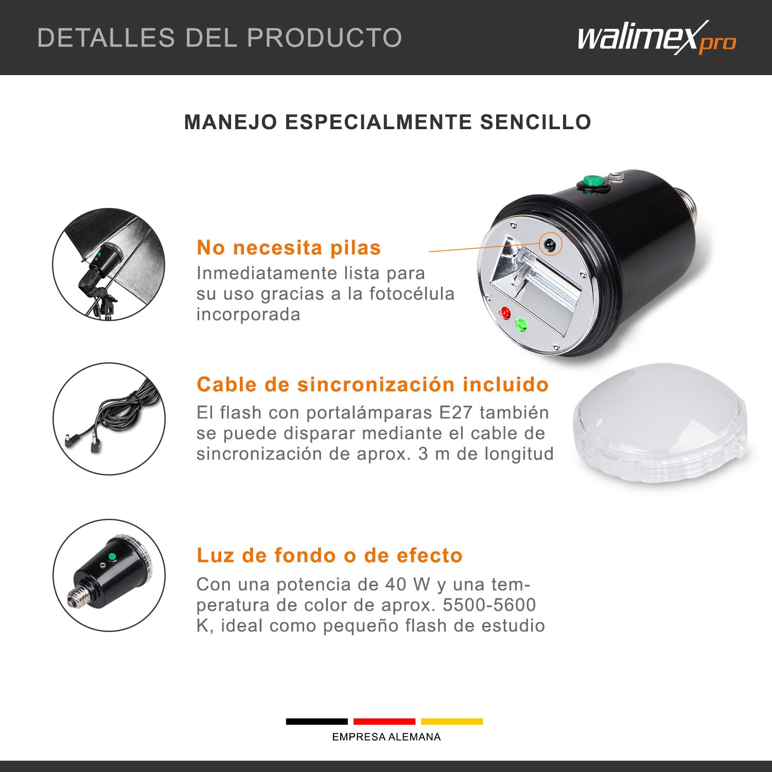 Walimex Pro 40 W Flash de sincronización lámpara – Studio Flash Studio lámpara con fotocélula Sync