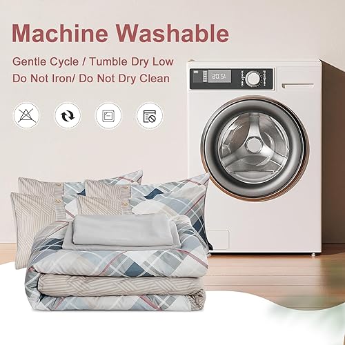 Miniatura 8 de ENJOHOS Bed in a Bag Queen - Juego de edredón de 7 piezas, color caqui, tamaño Queen con sábana, juego de ropa de cama de espiga a cuadros