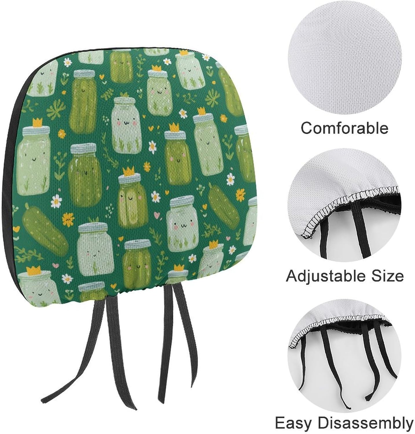 Funny Pickles Queen1 Fashion Car Headrest Cover Novelty Elastic Seat Rest Covers for SUV Truck Sedan image 3
