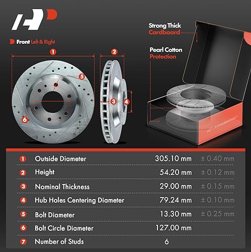 Miniatura 2 de A-Premium Rotores de freno de disco perforados y ranurados delanteros de 12.01 pulgadas (12.008 in) + kit de pastillas de cerámica compatible con
