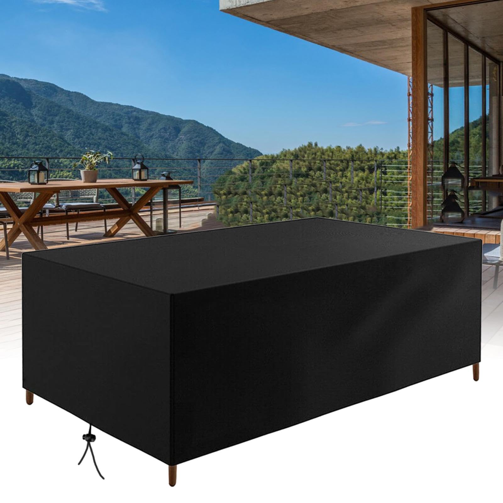 HNKDKJ Patio Furniture Cover Garden Furniture Covers Waterproof 255x200x95cm/LxWxH Rectangular/Square Heavy Duty Oxford Fabric Patio Table Covers Garden Furniture Covers-Black