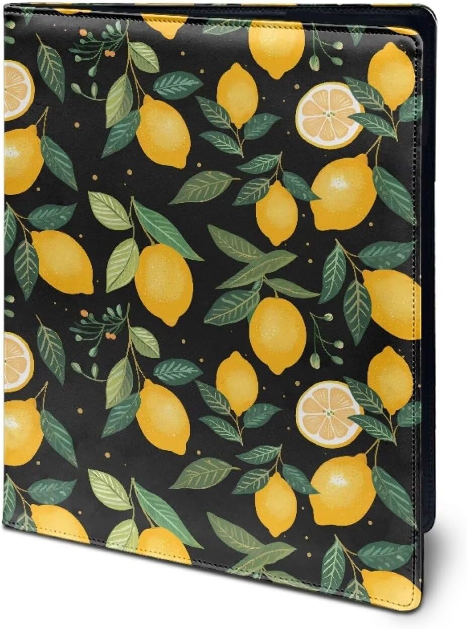 doginthehole Leather Portfolio Folder Lemon Print Padfolio Clipboard Folder for Women Men Interview Portfolio Business Organizer with Legal Pad Folder Clipboard