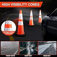 Vista 8 de (8 Conos) BESEA Conos de Tráfico de PVC Naranja de 28" Pulgadas, Base Negra Conos de Seguridad de Construcción para Estacionamiento en Carreteras