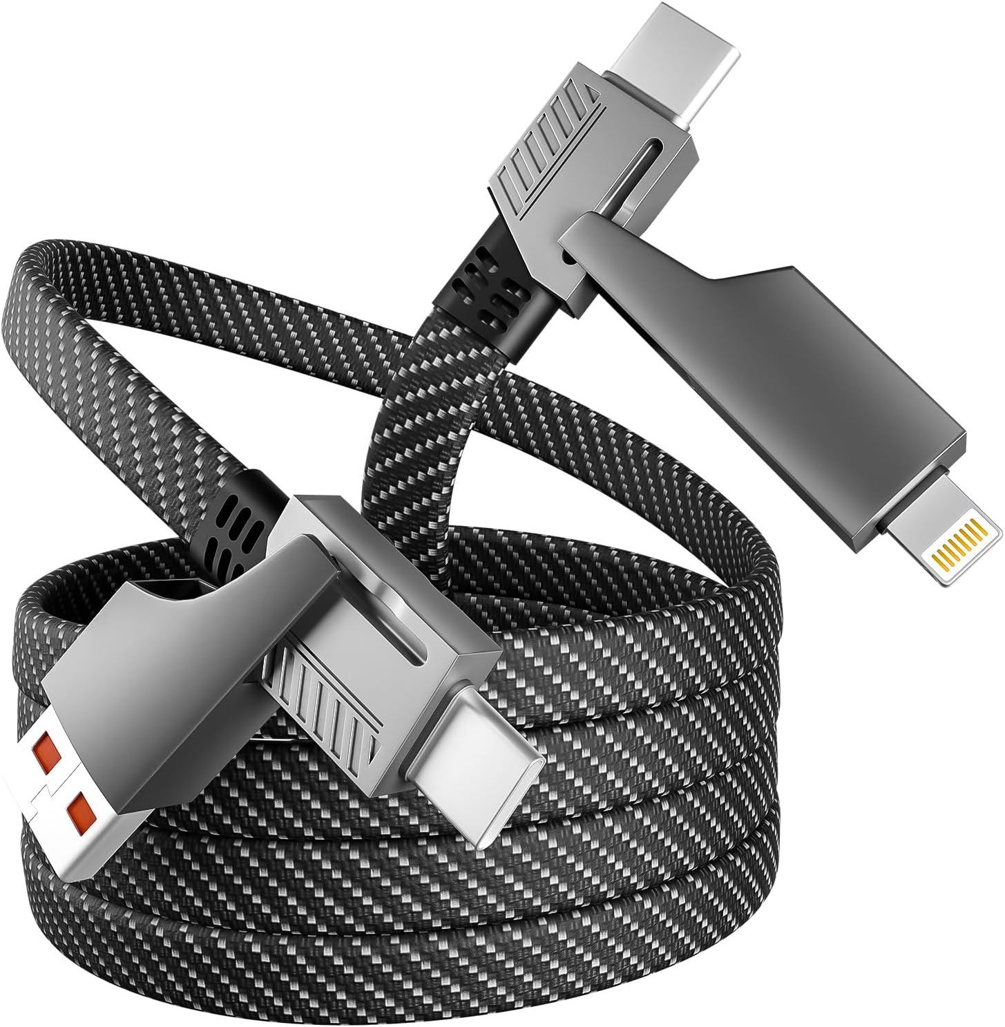 IDISON - 65W USB C Cable, 4 in 1 Fast Charging and Data Transfer Cable, iPhone 15 Fast Charging Cable with Dual C/USB A/IP Port for All iPhone Series, Pad,