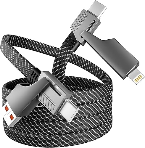 4 in 1 Charging Cable Fast Charging 65W, USB C Cable 4-in-1 USB Multi Charging Cable with E-Mark Chip, Multiple iPhone Charger Cord for iPhone 16/15/14/13 Series/Pad/Android/Tablets and More(4FT)