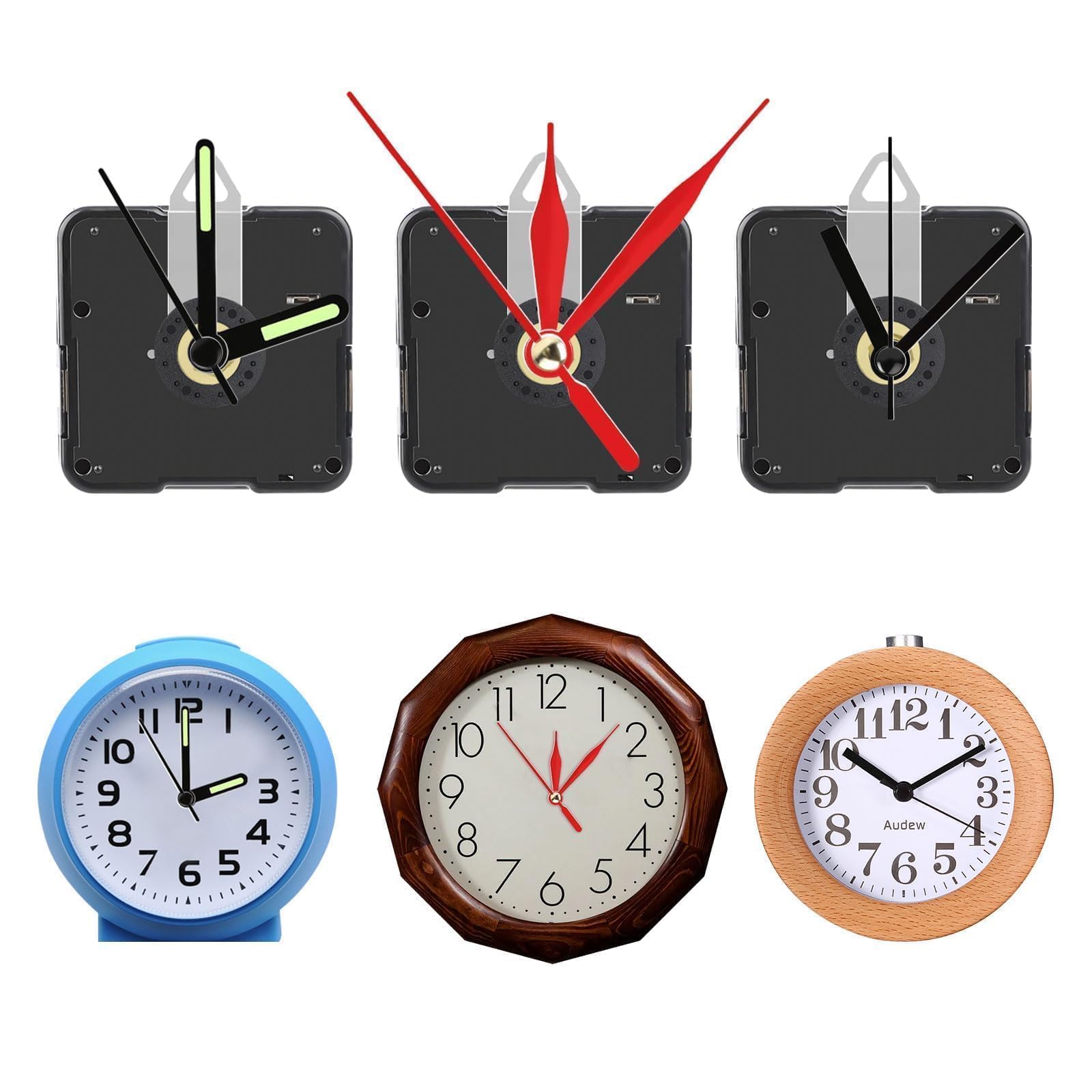 EEEKit Kit De Mécanisme D'Horloge - 3 Mouvements Silencieux + 8 Paires D'Aiguilles Pour DIY Et Réparation