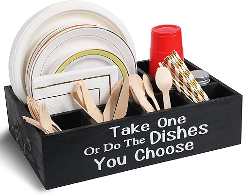 Soporte grande para platos de papel, organizador de utensilios para encimera, cubiertos de cocina para tazas, tenedores, cucharas, platos,