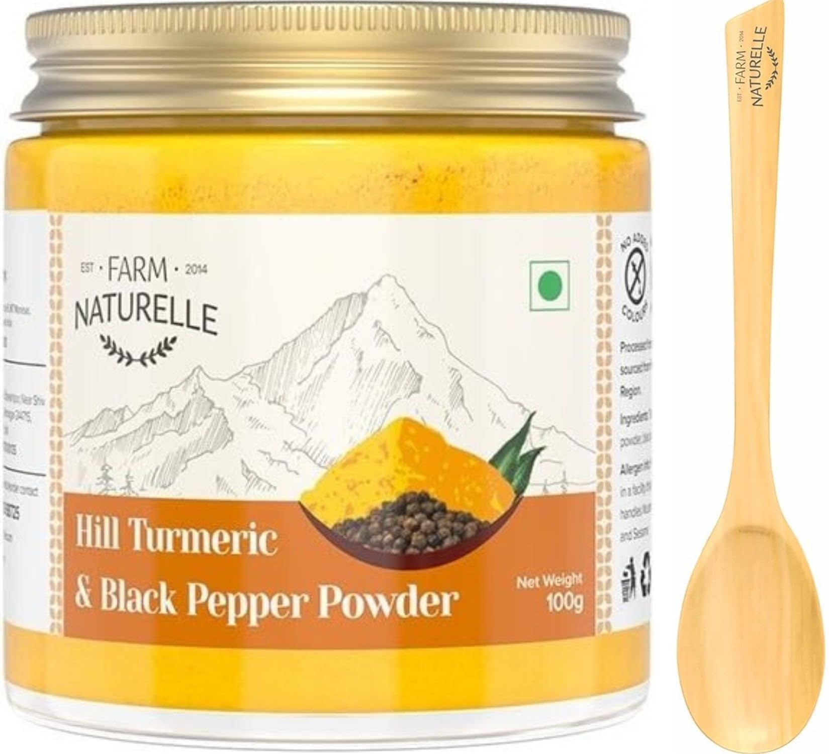 Farm Naturelle-Pure Himalayan Mountain Turmeric (Curcumin) with Black Pepper (Peperine) Powder with Wooden Spoon. (100g) (B09RWXH5B9) Amazon Price History, Amazon Price Tracker