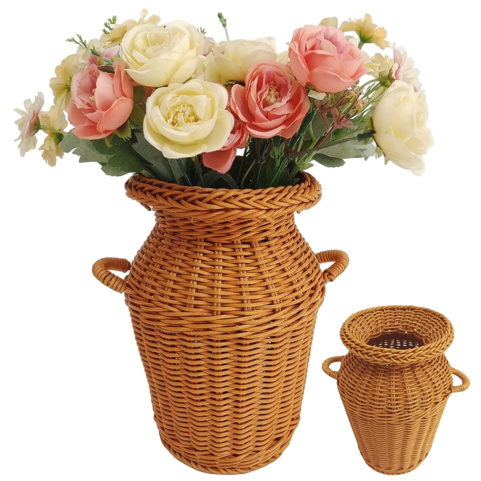 Jarrón de mimbre marrón de 5.5 x 8.7 pulgadas para flores secas