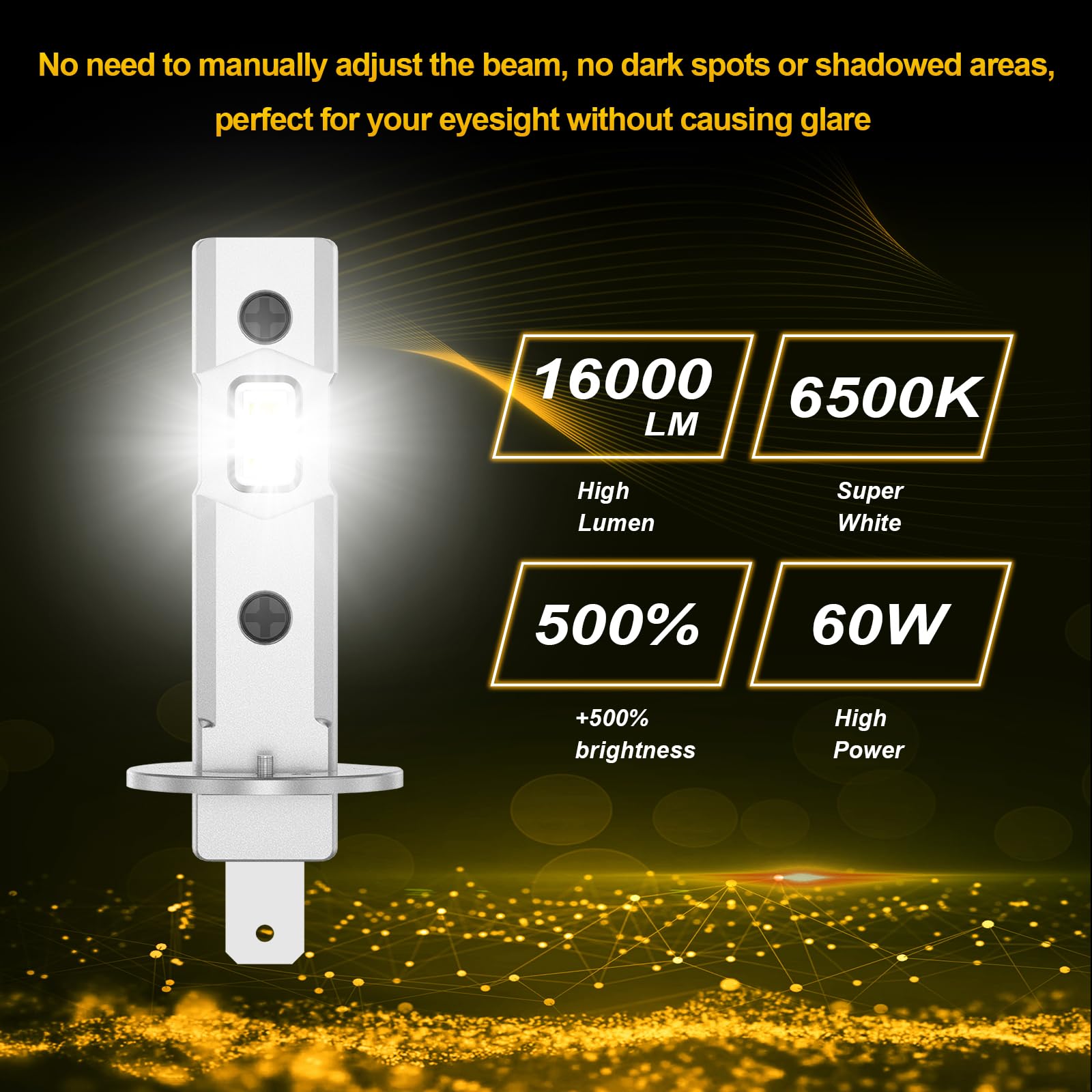 H1 LED,16000LM 12V 6500K bianco 60W 500% Plus Luminoso,Lampadina H1 LED Fari per Auto e Moto,Sostituzione alogena H1,2PCS