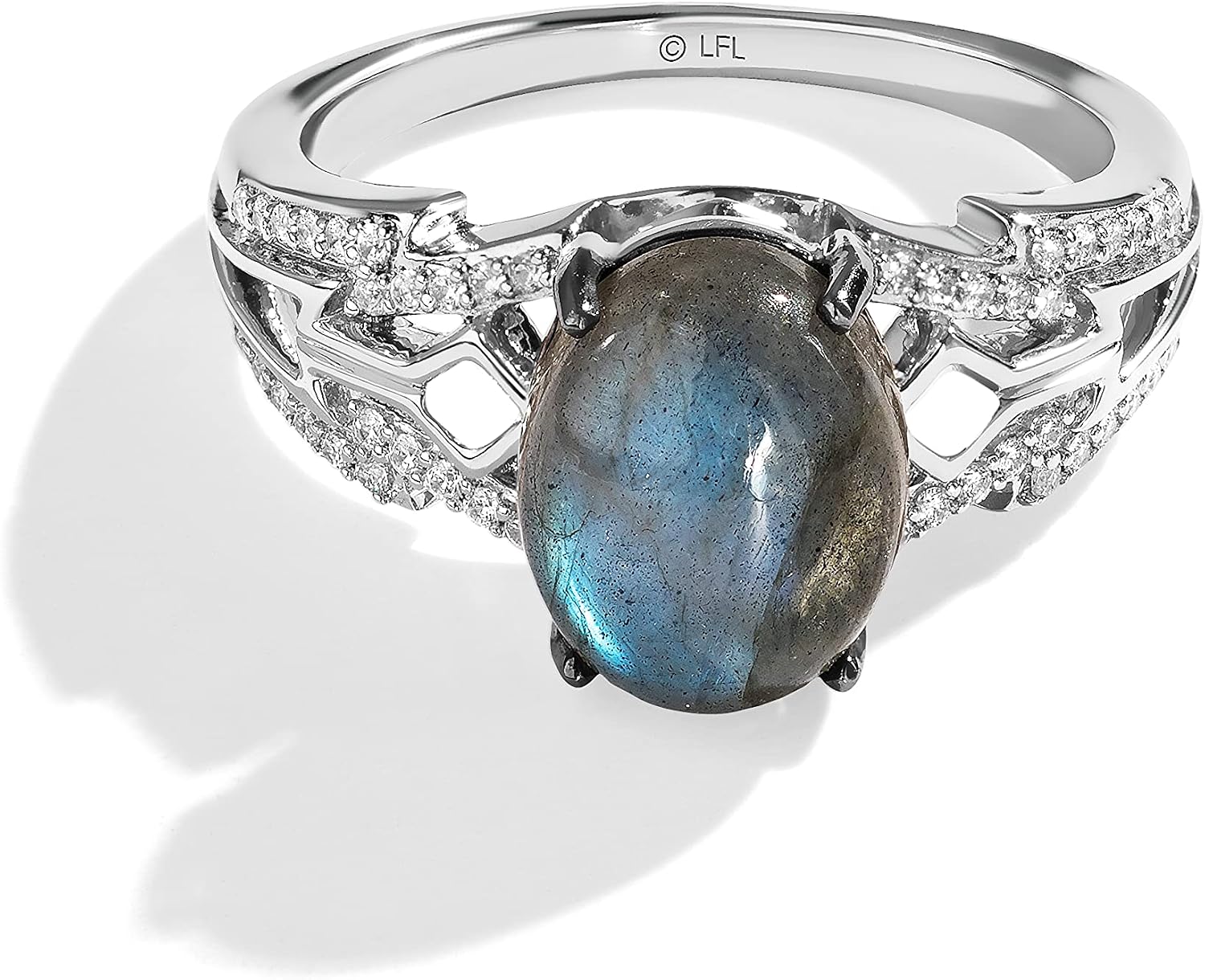 Jewelili Star Wars™ Fine Jewelry Ahsoka Tano™ Women's Ring 1/7 Ct.Tw. White Diamonds, Labradorite, Sterling Silver