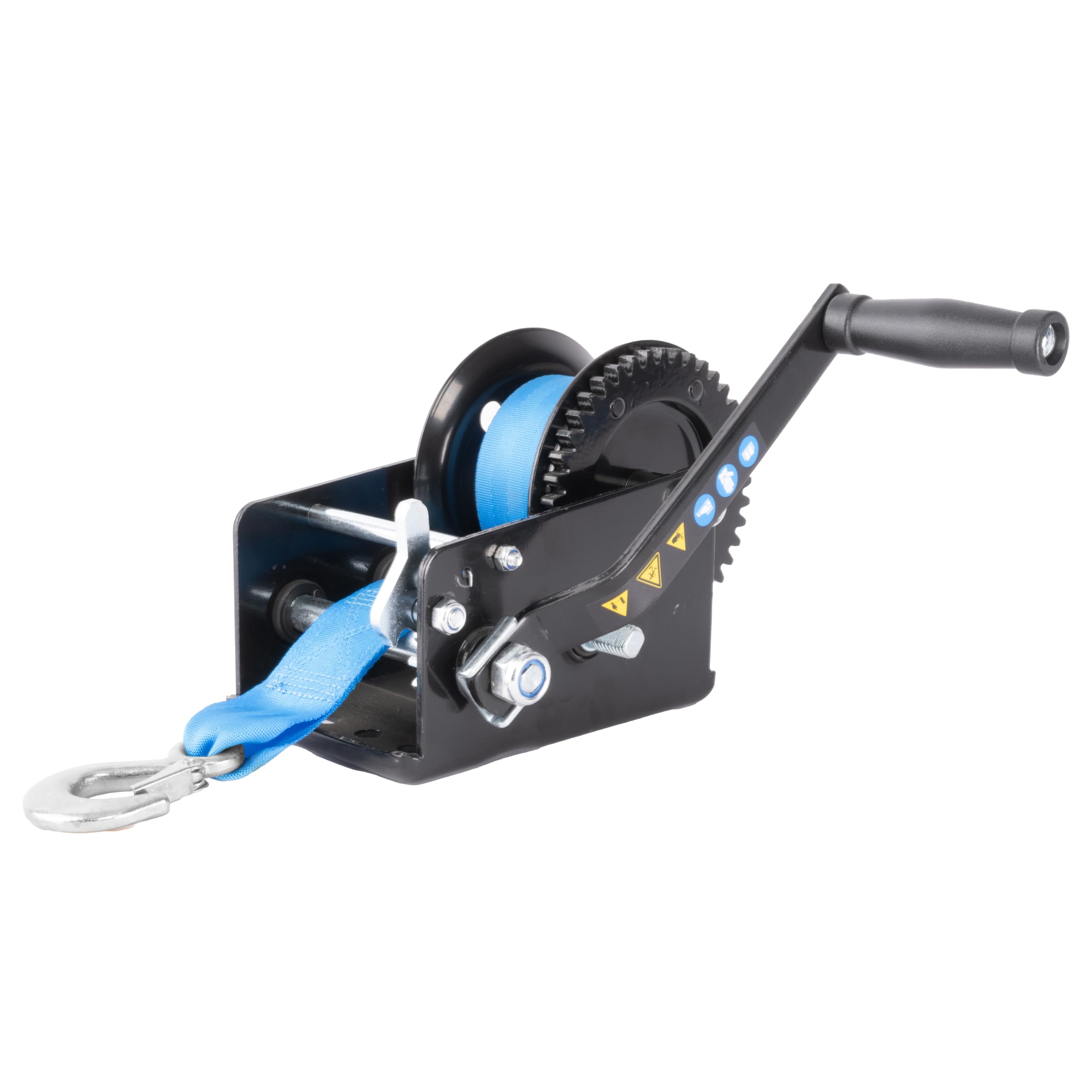 Güde Cabrestante GGHW 900/8 (900 kg de fuerza de tracción, 8 m de longitud de la correa, 5 cm de ancho de la correa, gancho de carga con apertura de gota, palanca de bloqueo, manivela con mango suave,