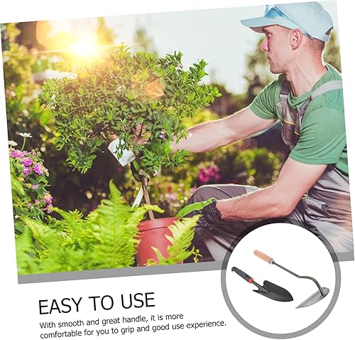 Miniatura 3 de 1 juego de azada portátil y pala puntiaguda para jardinería doméstica mango ergonómico de madera para plantar y deshierbar herramientas de jardinería