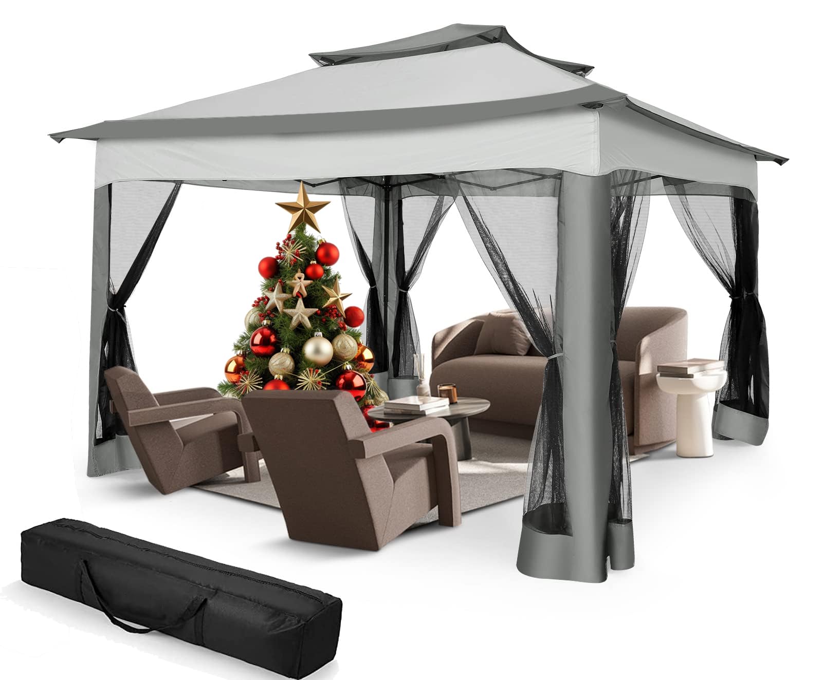 Photo 1 of HOTEEL Gazebo 10x10 Pop Up Gazebo with Mosquito Nettings Waterproof Outdoor Gazebo 10x10 with Sidewalls Patio Gazebo Tent for Backyard, Garden, Lawn, Parties with Vented Roof and Carry Bag (Dark Grey) Dark Gery 10x10 Classic