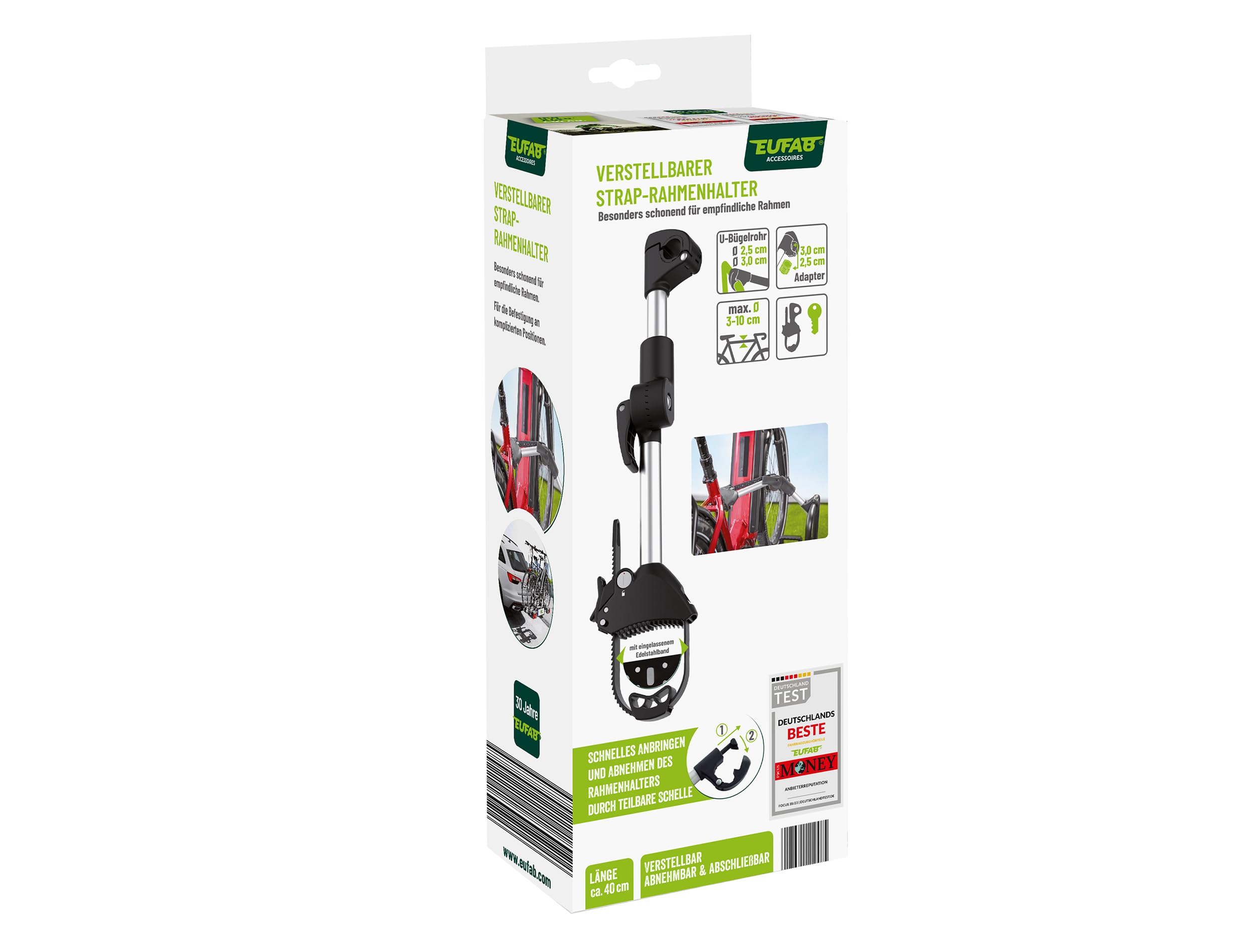 EUFAB 11248 Verstellbarer Strap-Rahmenhalter 40cm, Schwarz/Silber