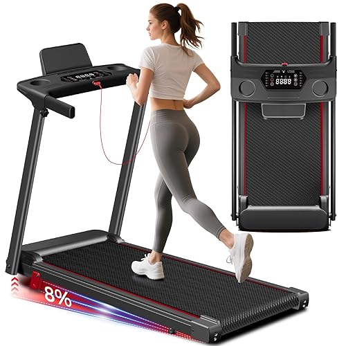Treadmill with Incline 3-in-1 Portable Treadmills for Home Small, Incline Walking Pad Treadmill with Handle Bar, Walking Pad Foldable with 3.0HP Quiet Brushless, LED Dispay, 300LBS Capacity - Black