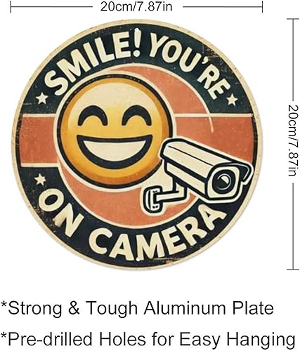 Miniatura 2 de Smile! You're On Camera- Round Tin Sign Retro Metal Sign for Cafe Bar Pub Home Wall Decor Metal Poster 8x8 Inch