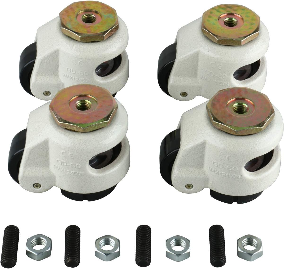 Homend4 Pack Leveling Casters GD-60S Stem Mounted Leveling Caster 551lbs/Per Leveling Caster Wheels Nylon Wheel and NBR Pad (Stem Mounted 551lbs/Per)
