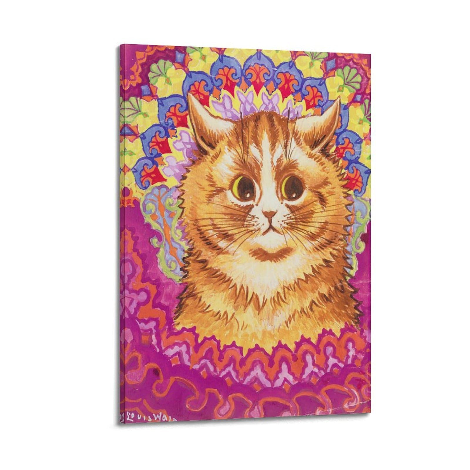 Ymxsdimds Frame-Style Psychedelic Cats 1 By Louis Wain Painting Poster Canvas Room Aesthetic Wall Art Prints Home Modern Decor 12X18inch(30X45cm)