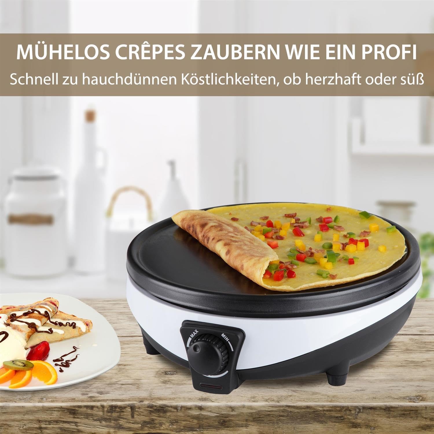 Syntrox Germany 3in1 Crepes Maker | Kontaktgrill | Pancake Maker Zephir, viele Anwendungsmöglichkeiten, Antihaftbeschichtet, 1000 Watt Leistung, Edelstahl