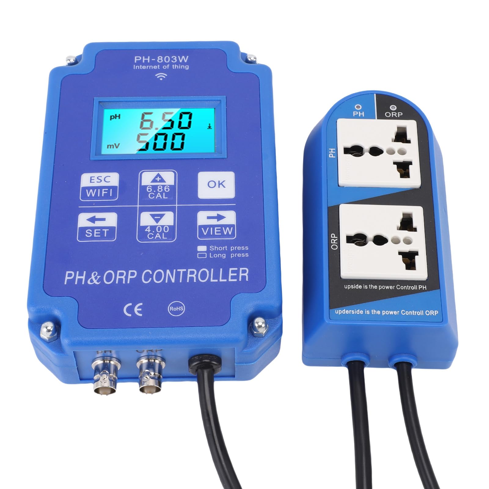 Controlador pH ORP Digital WiFi con Pantalla LCD Retroiluminada para Mediciones Precisas en Acuarios, Piscinas y Laboratorios, Montaje en Pared para Monitoreo Continuo, Sonda de Alta Precisión para