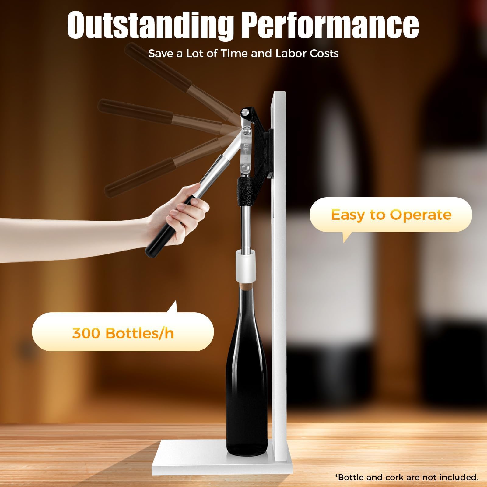 Encorchadora Manual de Botellas de Vino, de Acero Inoxidable, con 2 Cabezales Pom y Mango de Goma, Herramienta para Insertar el tapón, Profundidad Ajustable, para Vino casero