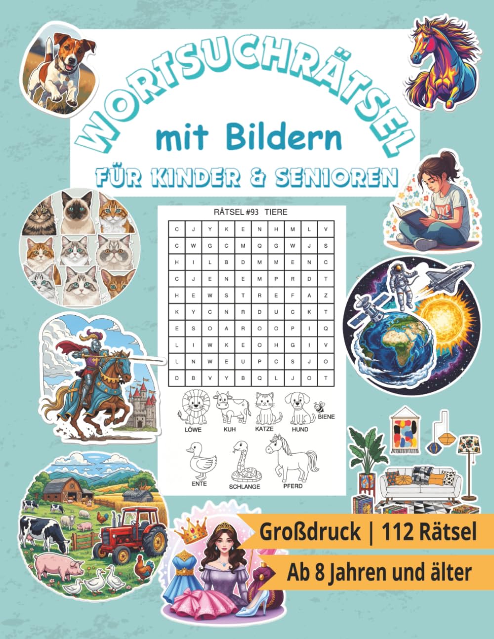 Wortsuchrätsel mit Bildern für Kinder und Senioren: Großdruck | 112 Rätsel | ab 8 Jahren und älter | Jedes Suchwort illustriert | ca. 28x21,5cm