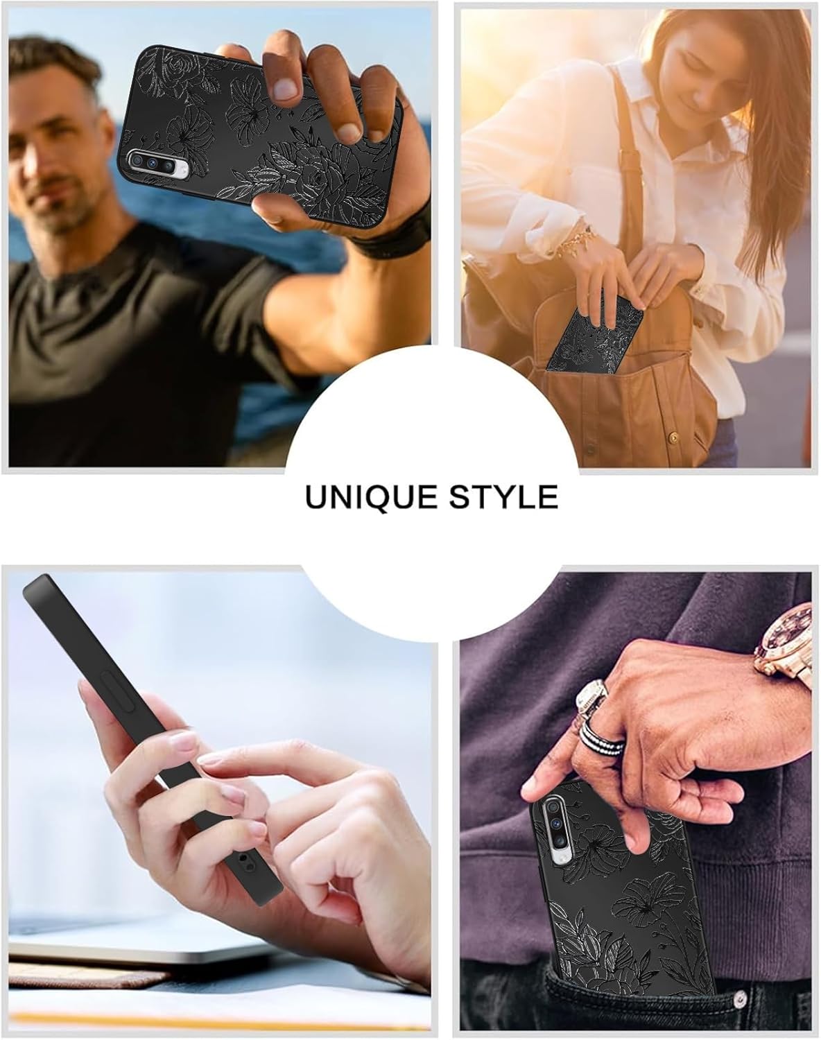 Cute Flower Floral Phone Case for Samsung Galaxy A50/A30S/A50s 6.4", Aesthetic Coquette Black Pattern Print Design Case Soft Slim Shockproof TPU Protective Funda Cover for Women Girls - Image 7