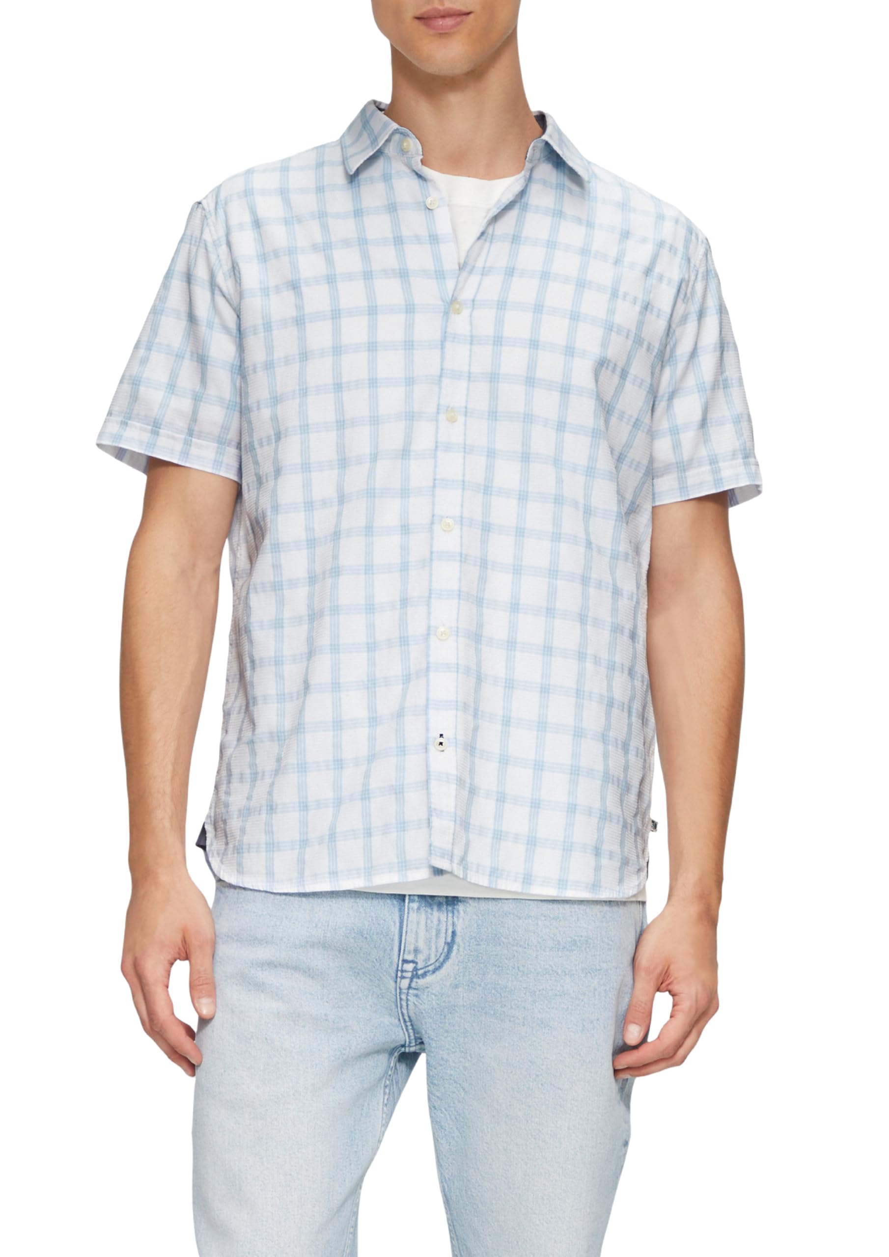 s.Oliver Regular fit: Checked Short-Sleeved Shirt with Structure, 01n1_White, L