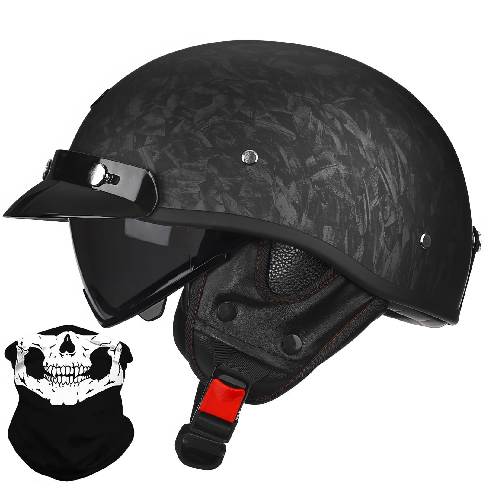 WLYEZAU Open Face Motorcycle Helmet,Half Face Scooter Helmet With Sun Visor,ECE Approved Retro Style Helmet For Men Women, Cruiser Chopper Moped Helmet(E,XXL(61-62cm))