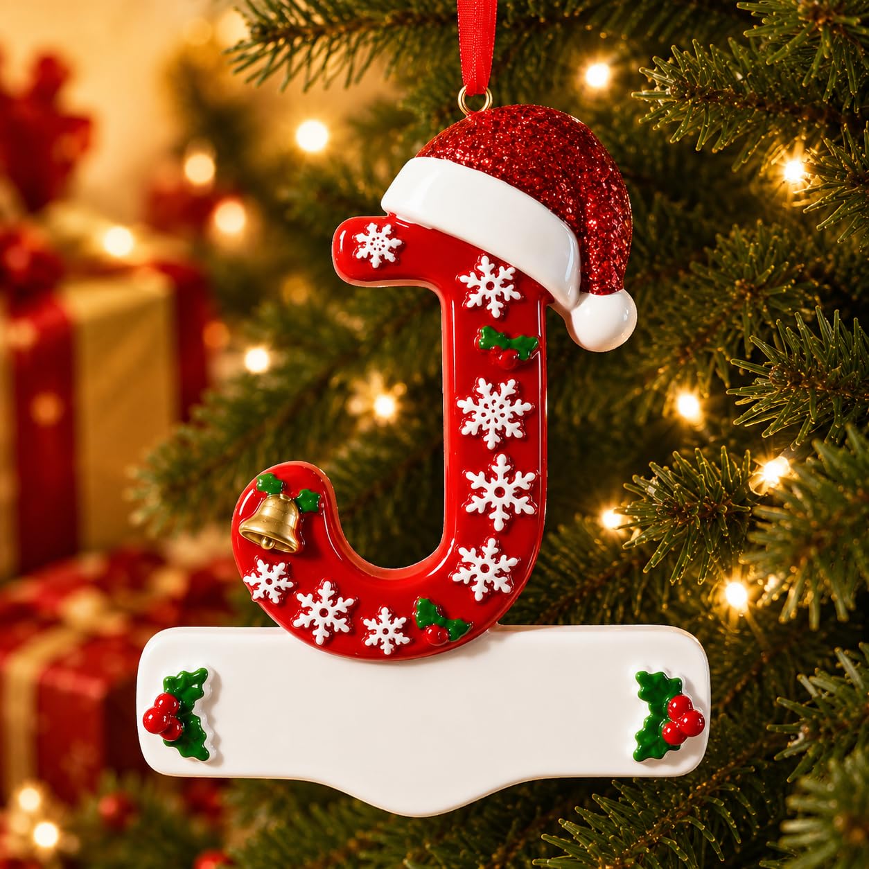 Bemaystar 3D Resin Letter Christmas Ornaments, Hand Painted Initial Christmas Tree Ornaments, Premium Holiday Decoration for Family Christmas Tree Decor, Ornaments for Christmas Tree, J