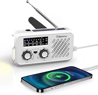 【防災安全協会推奨品認証】Greeshow 防災ラジオ 多機能 携帯ラジオ 手回し充電・ソーラー充電対応 SW/AM/FM受信 LEDライト 手回しラジオ(FM:76-108MHz) SOSアラート スマホ充電 3.5mmイヤホン対応 2000...