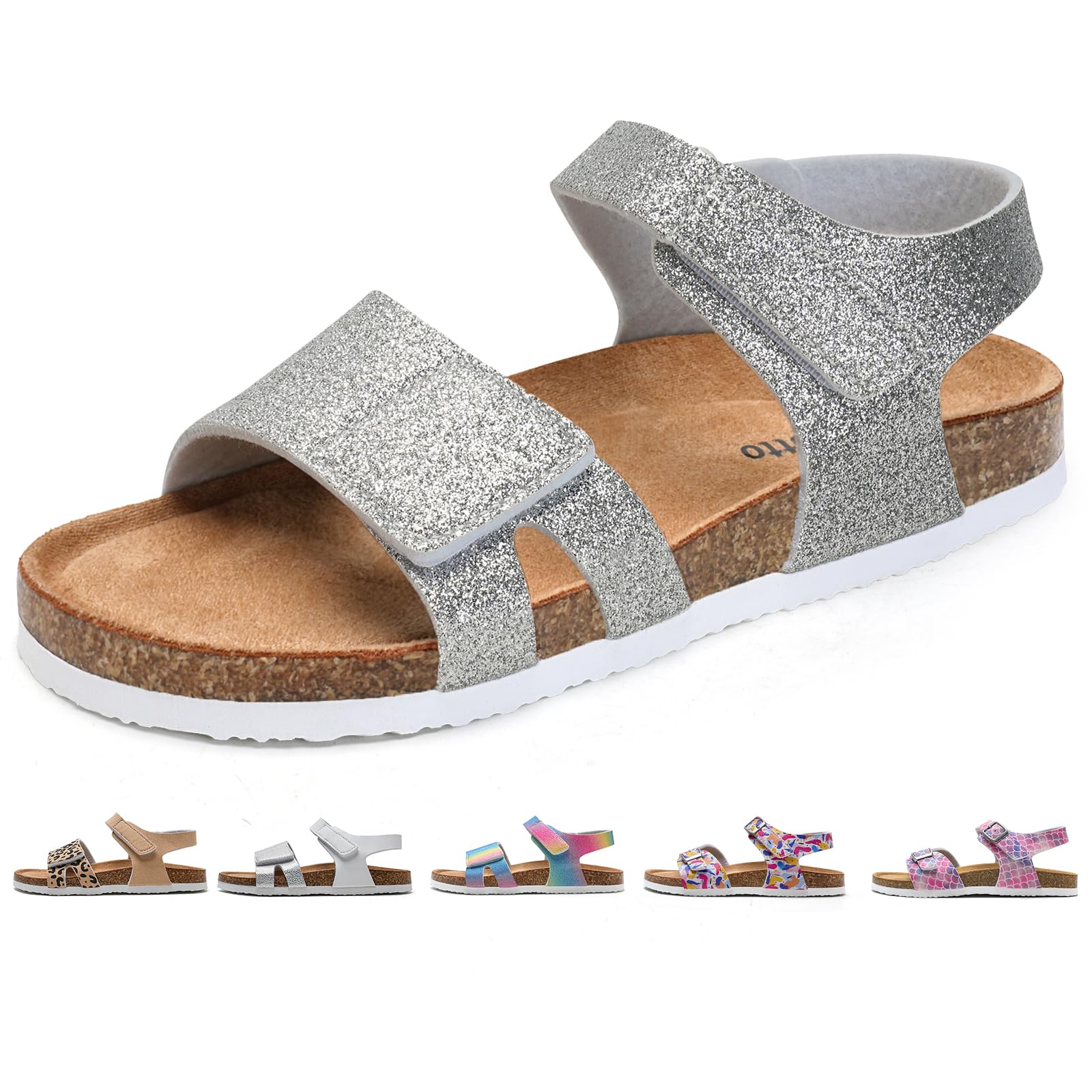 Torotto Sandalen Mädchen Jungen Mit Kork Sandals Kinder Pantoffeln Riemen Verstellbare Schnalle Rutschfeste Mit Klettverschluss Sandaletten für Drinnen und Draußen