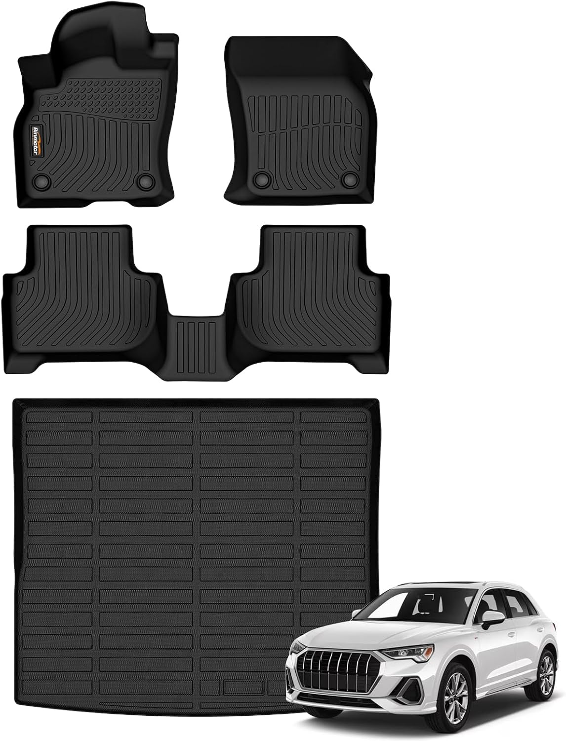 Binmotor-All Weather Car Floor Mats Cargo Liner Set for Audi Q3 2019-2025, TPE Car Mats Cargo Trunk Mat Liners for Audi Q3 Accessories