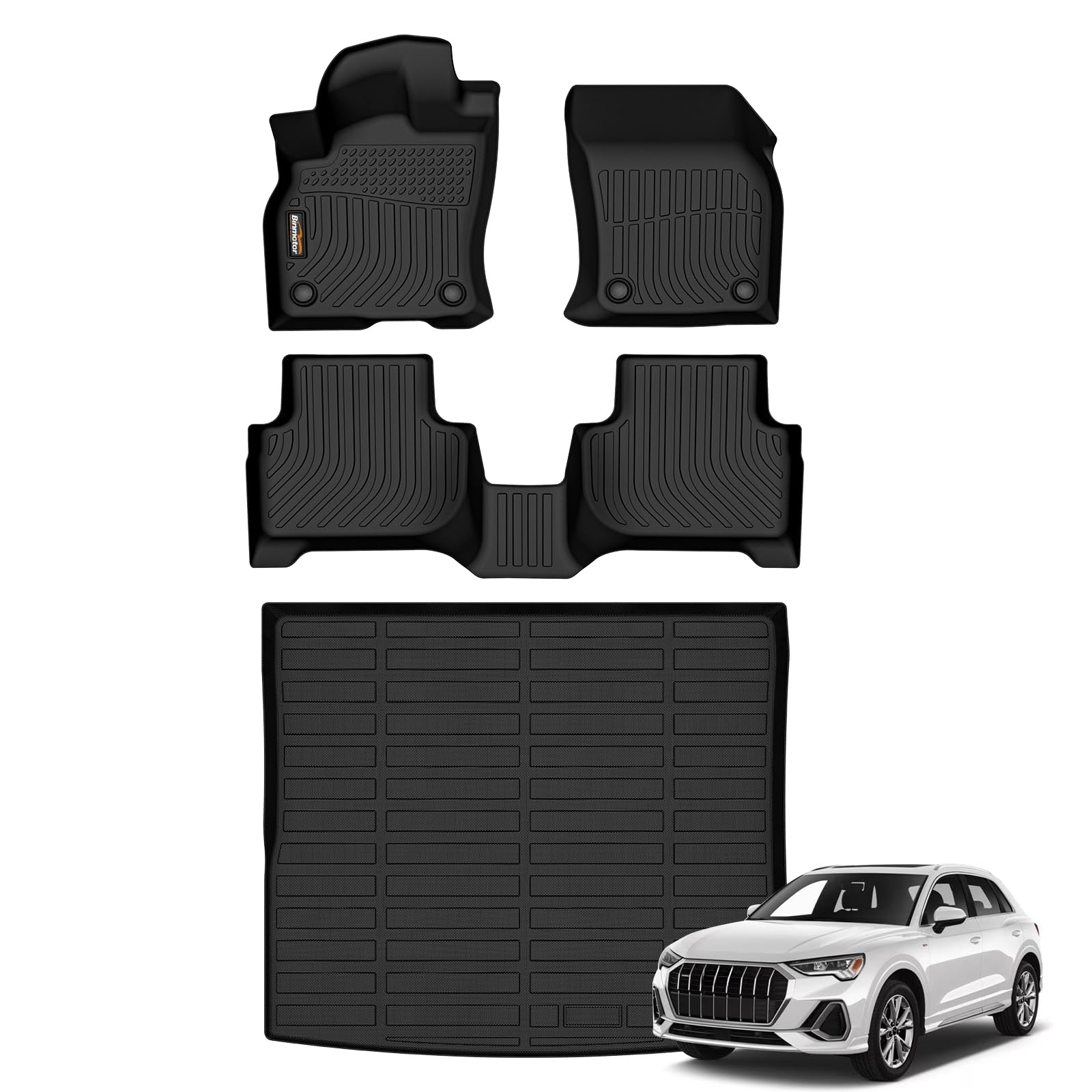 Binmotor-All Weather Car Floor Mats Cargo Liner Set for Audi Q3 2019-2025, TPE Car Mats Cargo Trunk Mat Liners for Audi Q3 Accessories