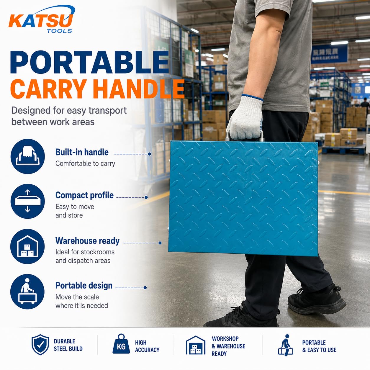 KATSU Balanza Industrial de Plataforma 100kg /10g Electrónica Recargable Báscula Postal Digital con LED Pantalla y 32x42cm Plataforma de Acero a Prueba de Herrumbre para Envío de Paquetes Almacén