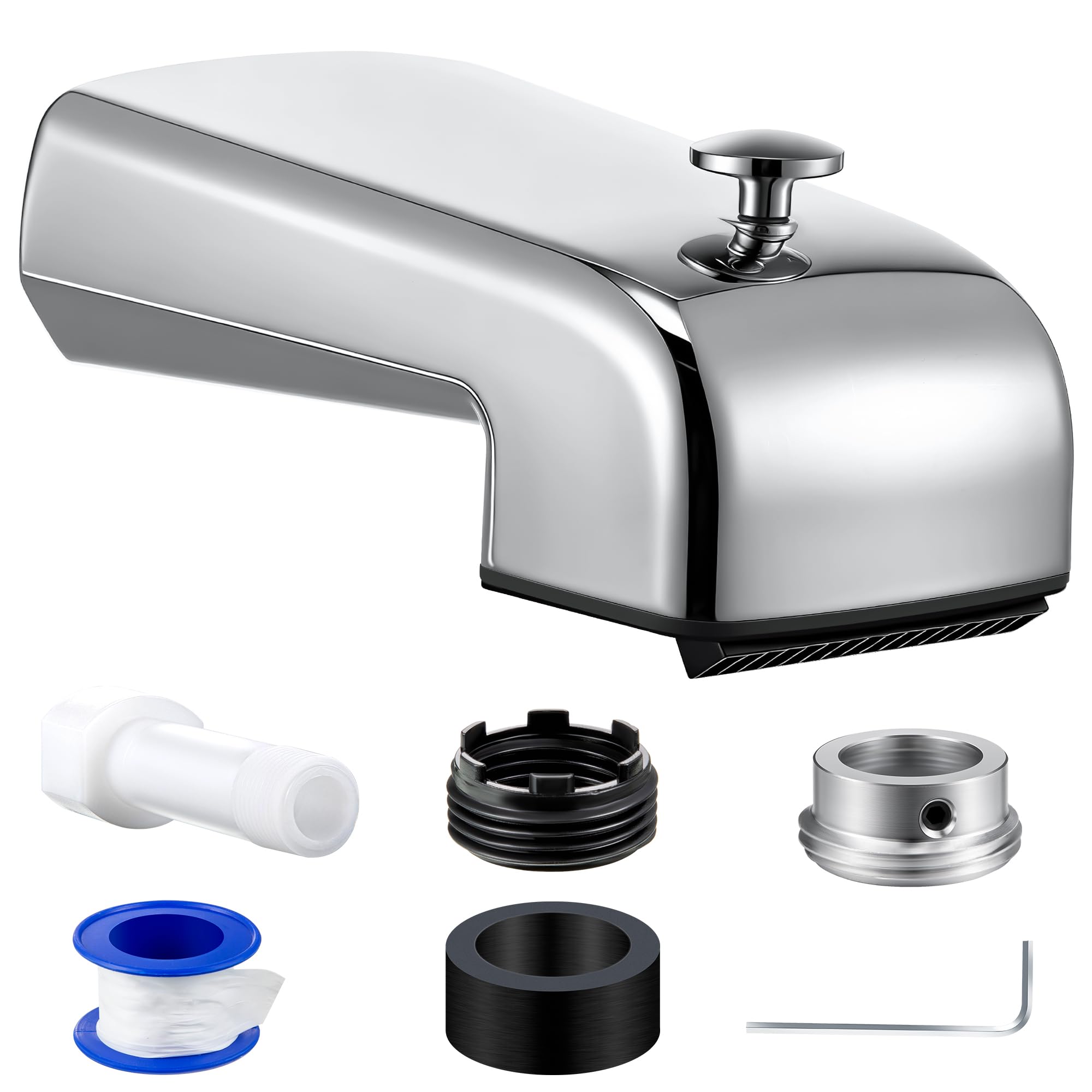 Dreyoo Tub Spout (Universal Fits 1/2" Copper Pipe, 1/2" IPS and 3/4" IPS), Bathroom Bathtub Faucet with Adapters and Hex Wrench(Chrome,Waterfall Spout)