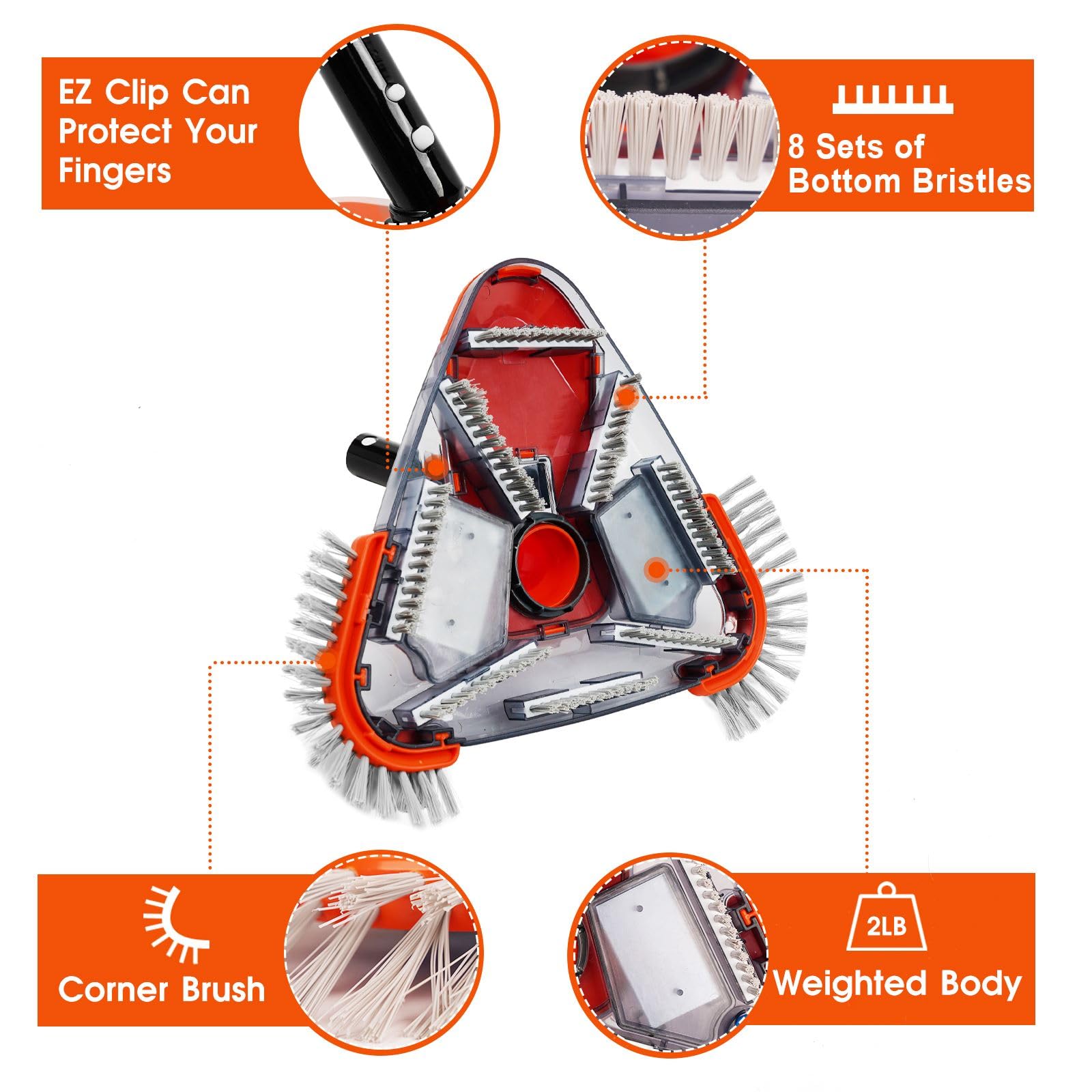 TidyMister Testa Aspirante Per Piscina - Spazzola Angolare, Ponderata, Sicura Per Vinile