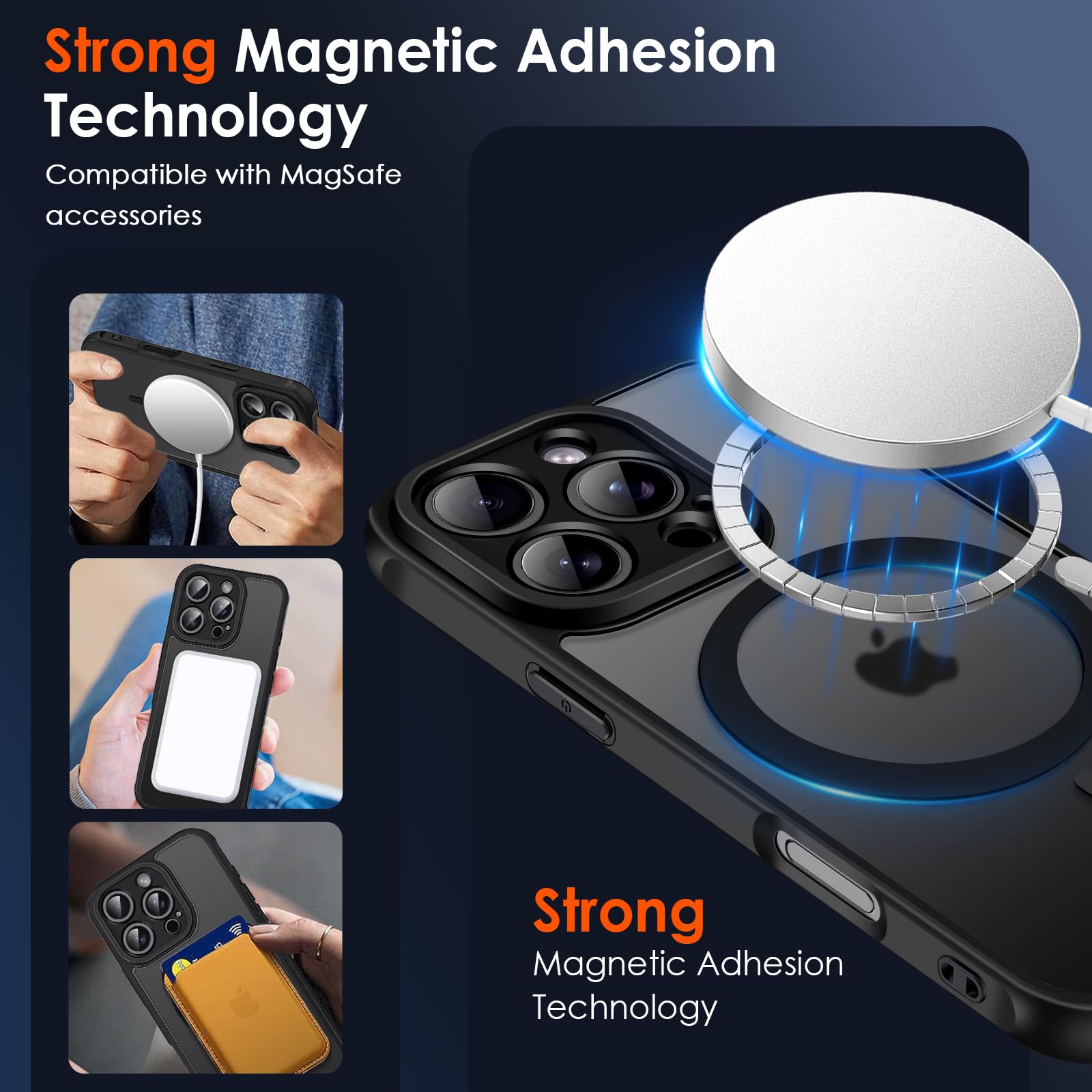 iVoler Cover Magnetica per iPhone 16 Pro Max, [Compatibile con MagSafe] [Protezione Antiurto di Grado Militare] Custodia Traslucida Opaca Posteriore Sottile Silicone Protettiva Case - Nero