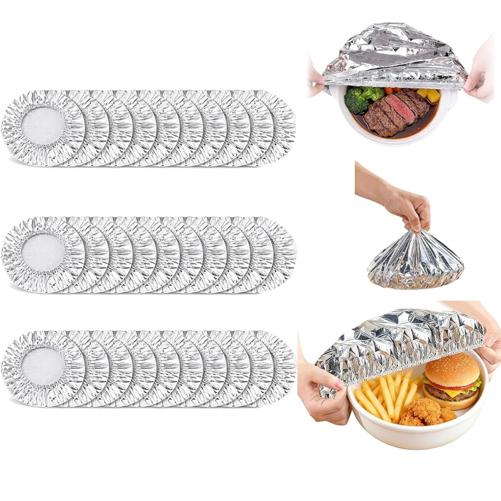 30 PCS Reusable Aluminum Foil Food Covers, Aluminum Covers with Elastic for Food, Insulated Foil Food Covers for Home Dining Parties Outdoor Picnics Fits Plates, Bowls, and Containers (30pcs)
