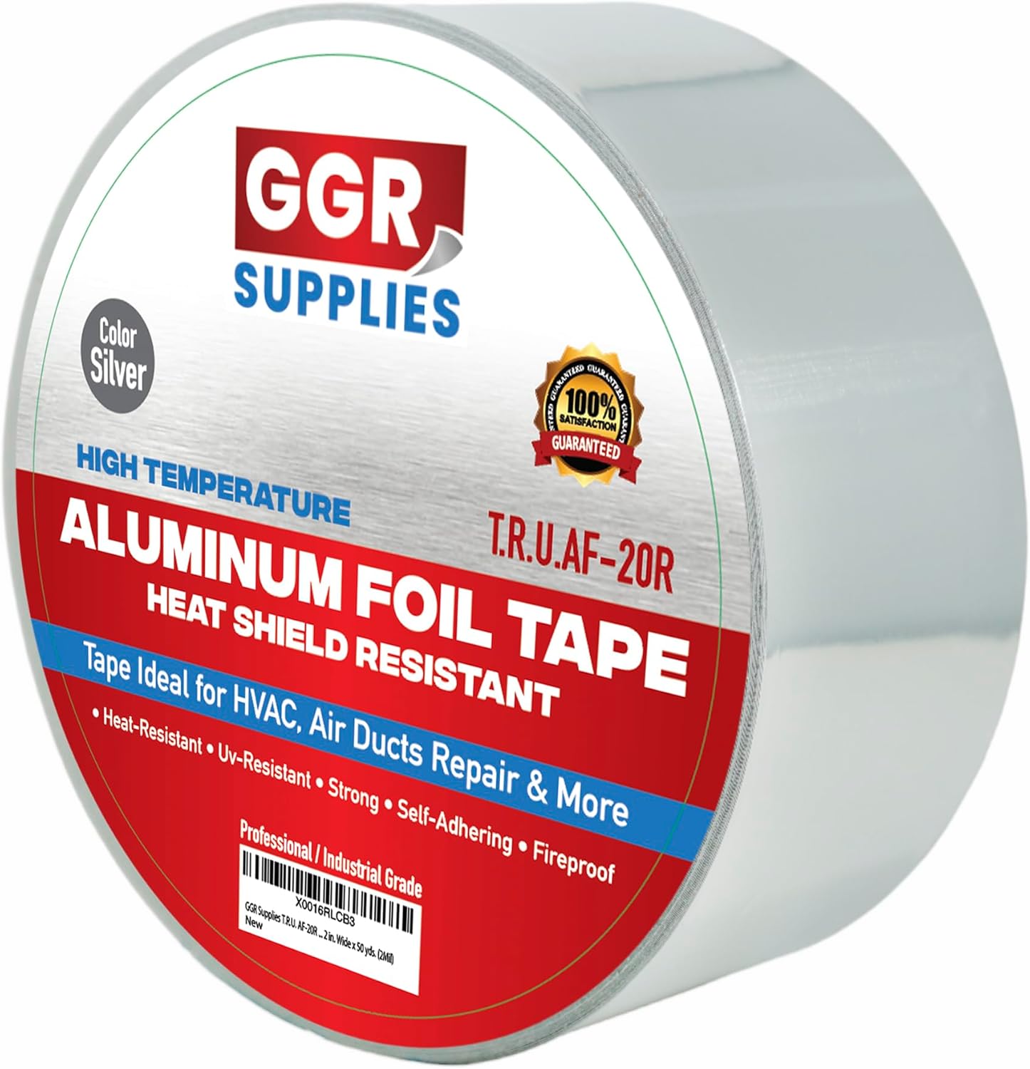 GGR Supplies AF-20R Professional/Industrial Grade High Temperature Heat Shield Resistant Aluminum Foil Tape Ideal for HVAC, Air Ducts Repair & More: (3.6Mil) 1.5 inches by 50 Yards