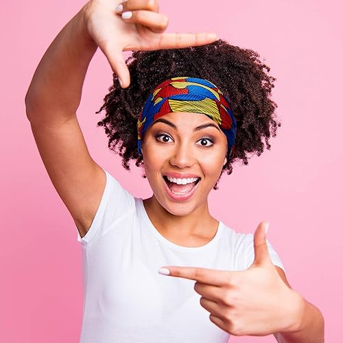 Miniatura 5 de 8 diademas africanas elásticas con estampado bohemio, para yoga, deportes, entrenamiento, banda ancha elástica con nudo torcido, turbante, para