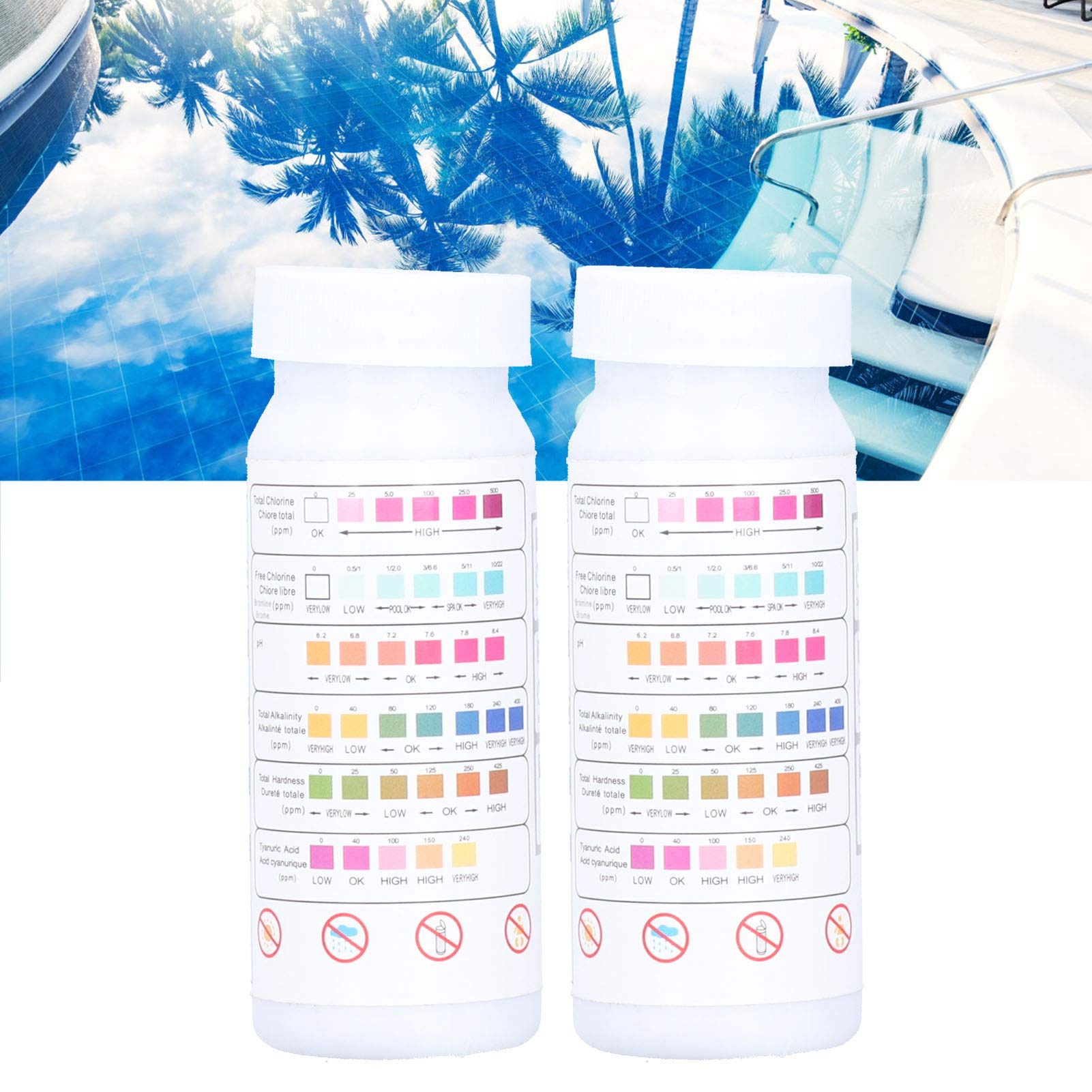 Zwembadteststrips, Zwembadwatertestset 2 Flessen 6-in-1 Waterchemieteststrip Zwembad Spa-teststrips Tuinbenodigdheden