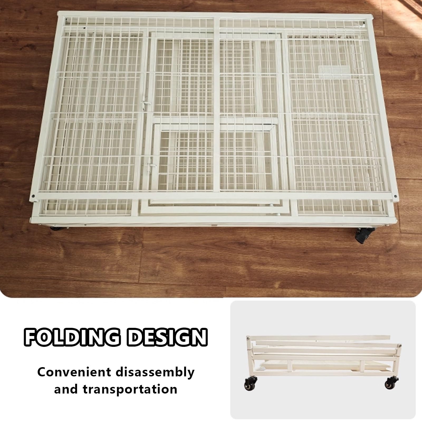 Gabbia Cane Trasportino Cane Gabbia for Cani Da Interno Portatile Tubi Zincati Pieghevole for Riporre Gli Oggetti Con Bloccabili Doppia Porta E Serrature Robuste(White,110 * 72 * 90cm)