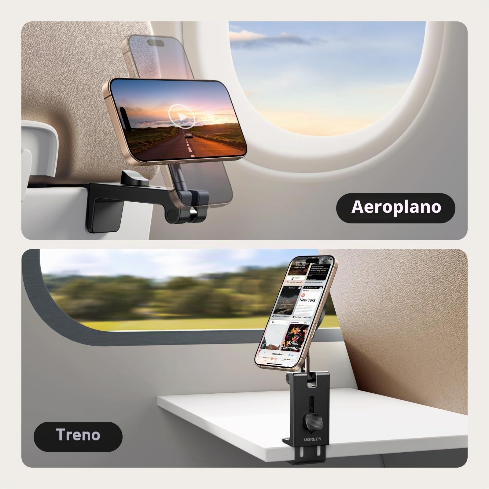 UGREEN Supporto Cellulare Magnetico per Aereo, Accessorio da Viaggio Pieghevole Portatile Universale con Rotazione di 360 Gradi Compatibile con MagSafe iPhone 16 Plus Pro Max 15 14 13 Galaxy S24 S23