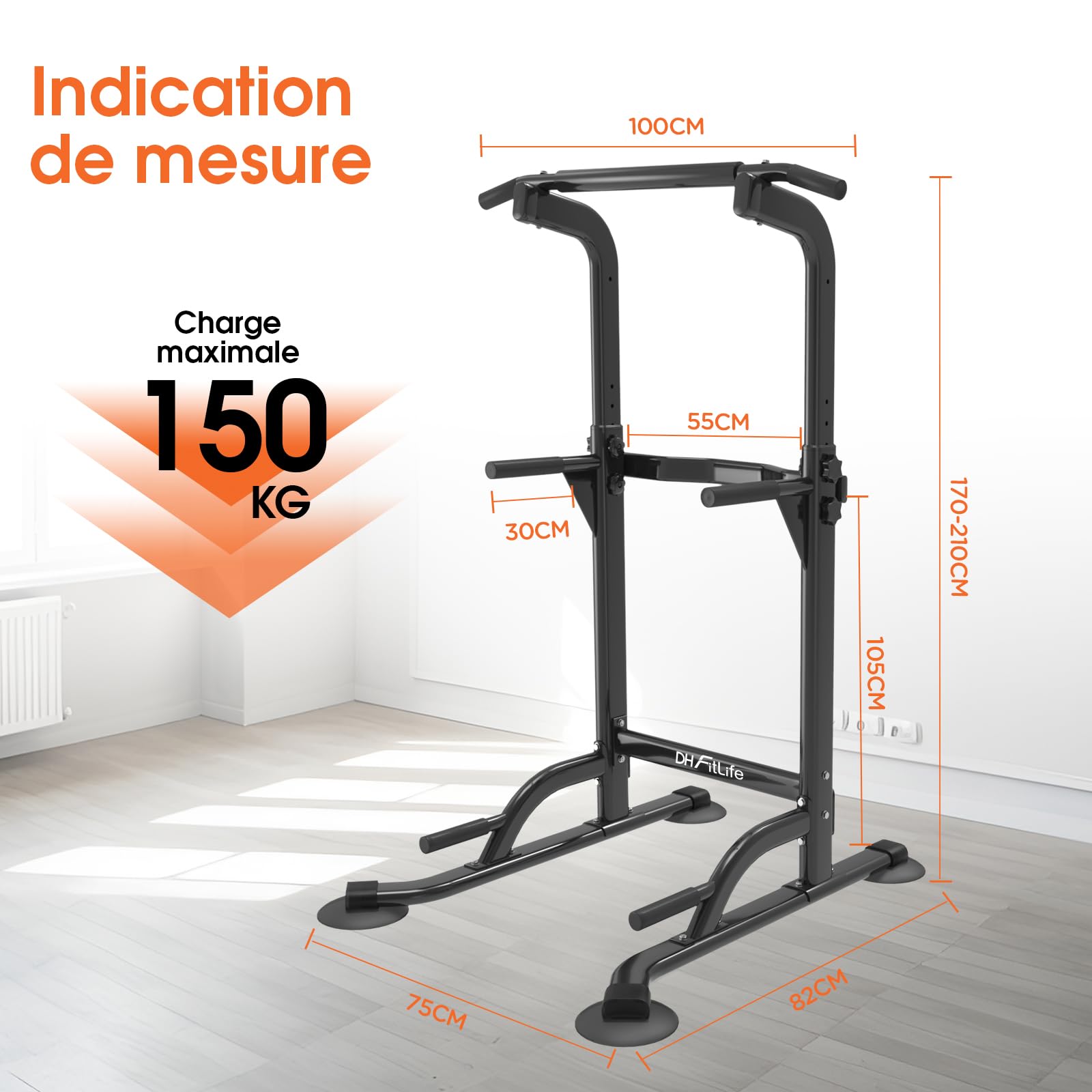 DH FitLife Power Tower Dip Station| Barre de traction autonome | Barre de dips pour le dos | Station de musculation Power Tower | Station de fitness | Rack de puissance pour salle de sport à domicile
