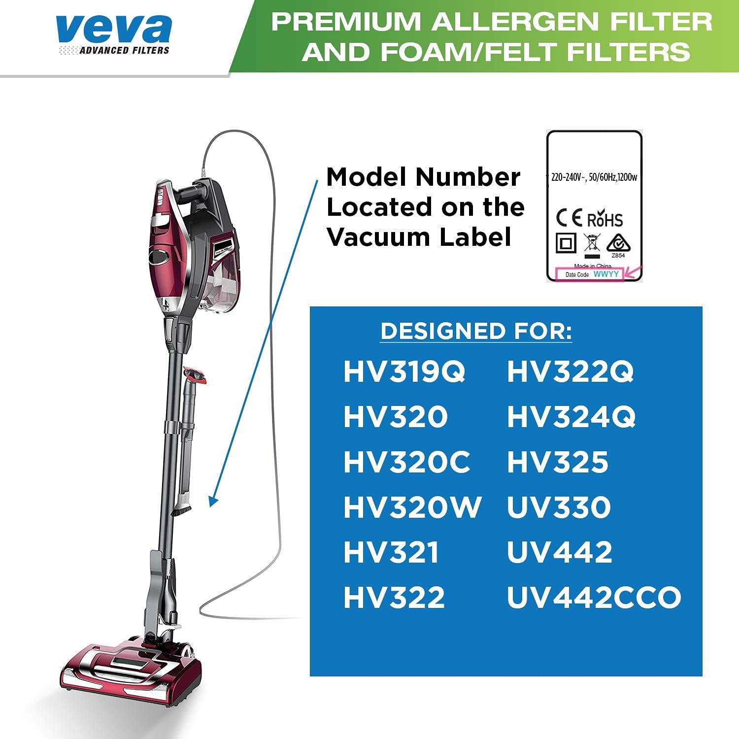VEVA Premium Vacuum Filter Set with 6 Allergen, 6 Foam, 6 Felt Filters for Shark Rocket Vacuums Model HV319Q, 320, 321, 322, 324, 325 and UV330, 422 : Home & Kitchen