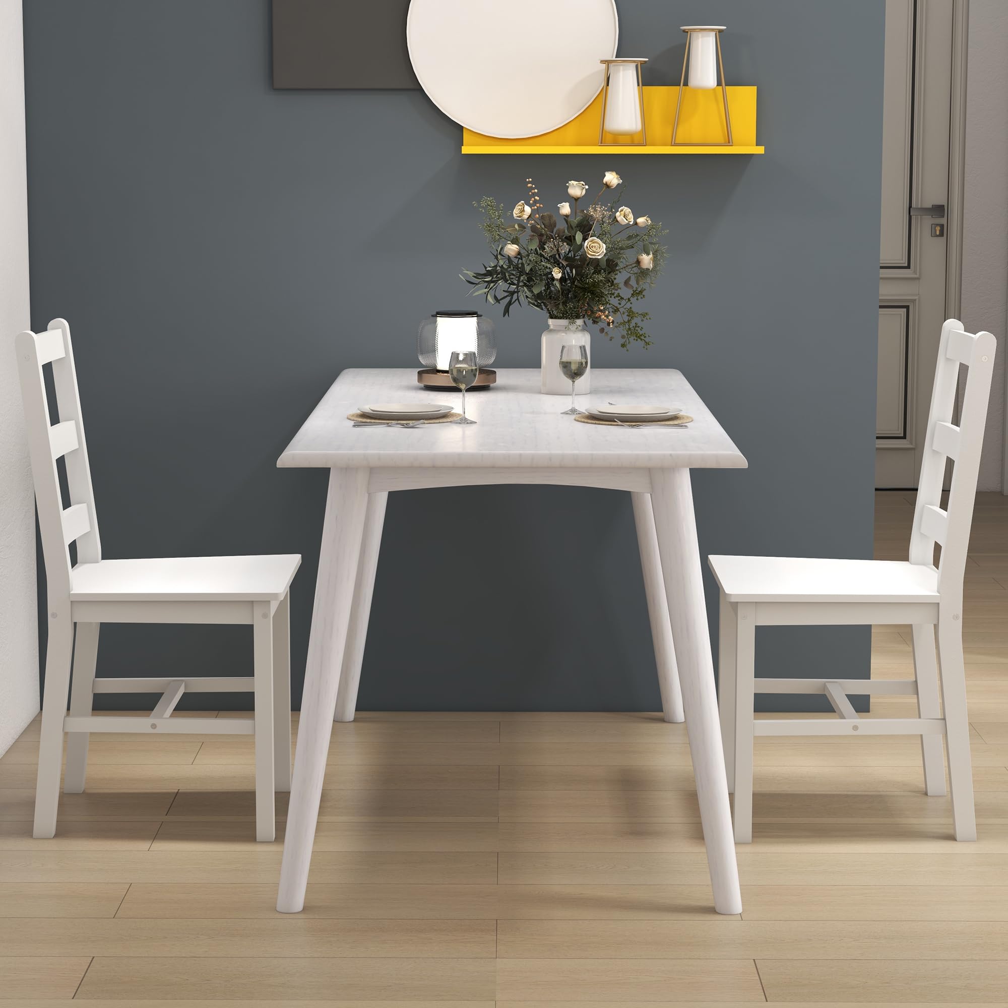 HOMCOM Esszimmerstühle 2er Set mit Rückenlehne Küchenstuhl Holz Weiß